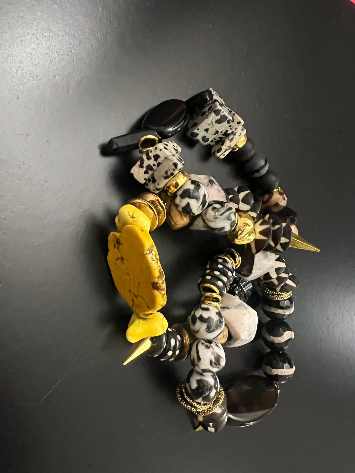 Dalmatian & African Bone Bracelet Stack